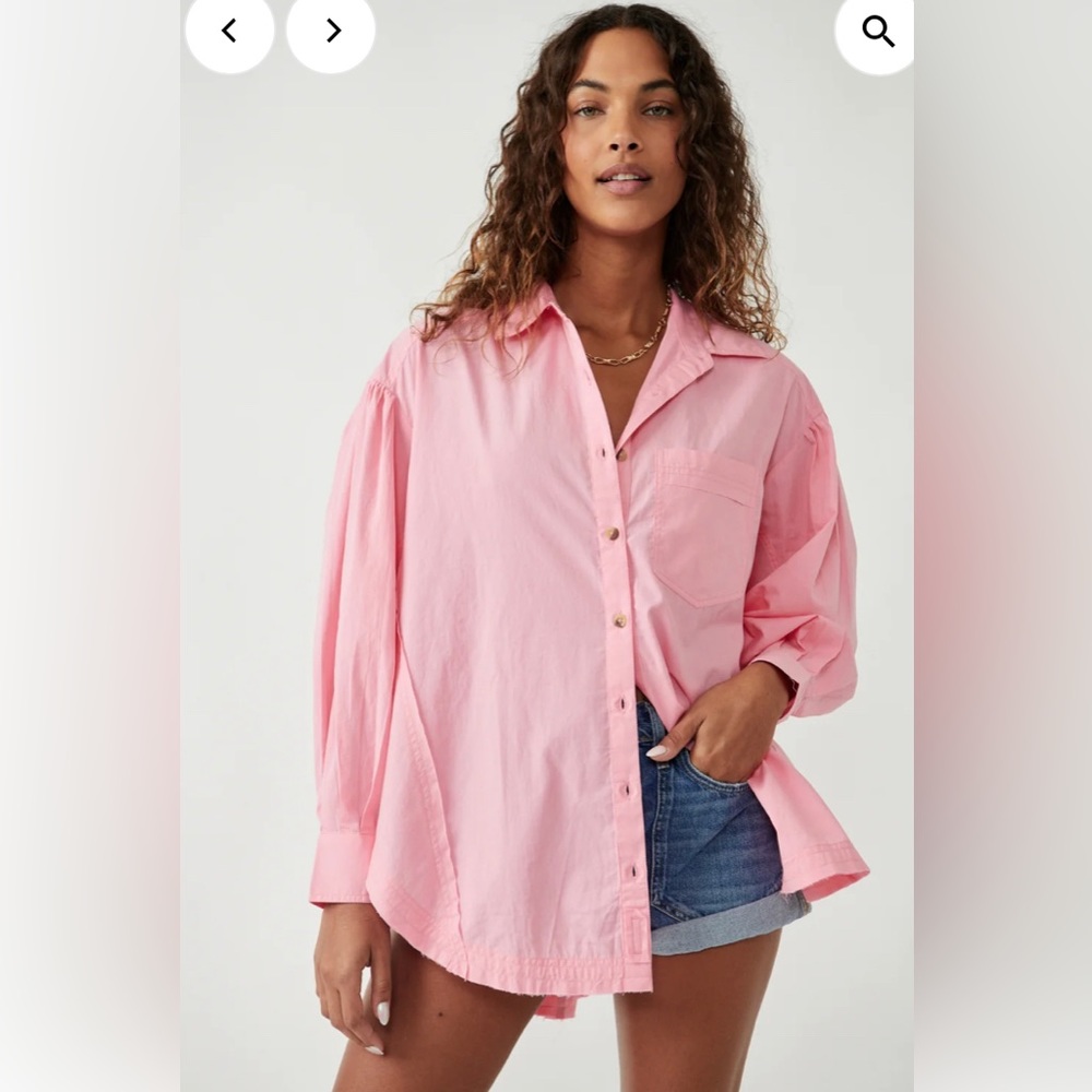 Free People Happy Hour Solid Poplin Pink Top Size Small Barbie/Barbiecore